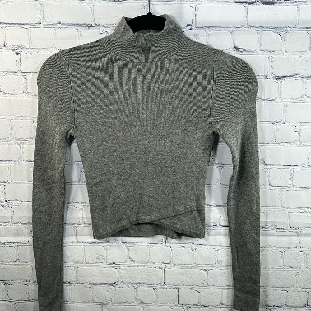 🐢 Express Cropped Turtleneck Sweater - Ribbed Gray, Size XS
